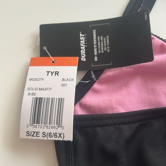 TYR Girls' Durafast Lite Ella Maxfit Swimsuit Size Small, 6/6X, Black/ Pink, NWT - Picture 5 of 6